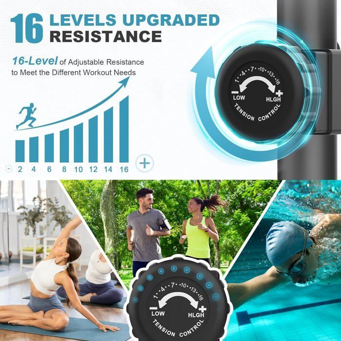 3-in-1 stille crosstrainer, 16 weerstandsniveaus, maximaal 130 kg, lcd-display, app-compatibel, geschikt voor cardiotraining thuis, zwart en blauw