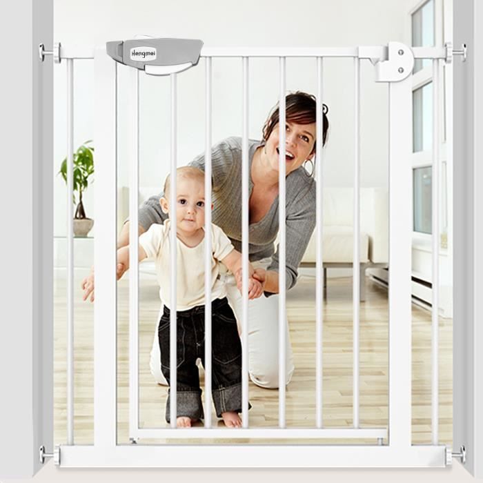 Barrera de seguridad Aufun para puertas y escaleras, montaje a presión, para espacios de 75-85 cm, para mascotas, bebés y niños - Blanco