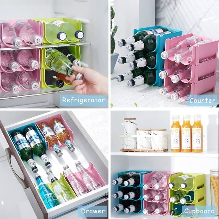Botelleros apilables, 3 piezas, refrigerador de cerveza de plástico, botellas de agua independientes, 3 colores