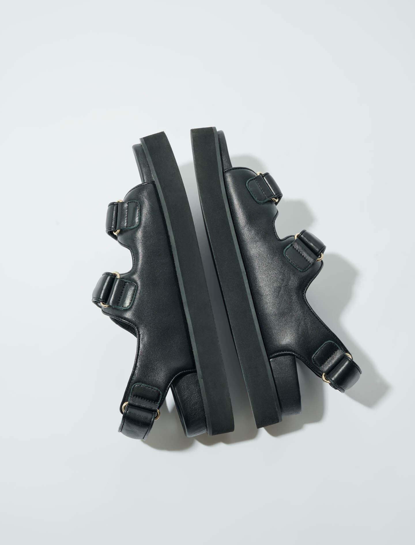 Platte leren sandalen - Zwart