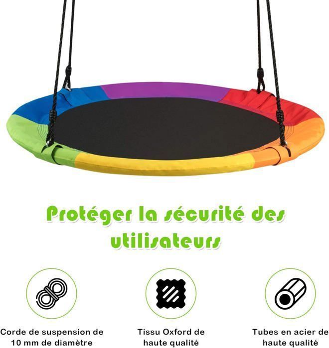 Suspendu Balançoire Nid d'oiseau Ø100CM pour Enfants Adulte Jardin, Hauteur Réglable de 100 à 160CM,Charge Max 150KG