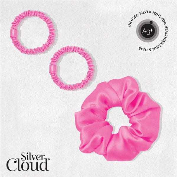 Elastice de păr Silver Cloud 3 din satin fuchsia, în culori mixte