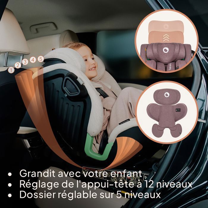 Silla de coche convertible LIONELO Harmony iSize 40-150cm - Giro 360° - ISOFIX - 60% bambú - Grupo 0+/1/2/3 - Rosa