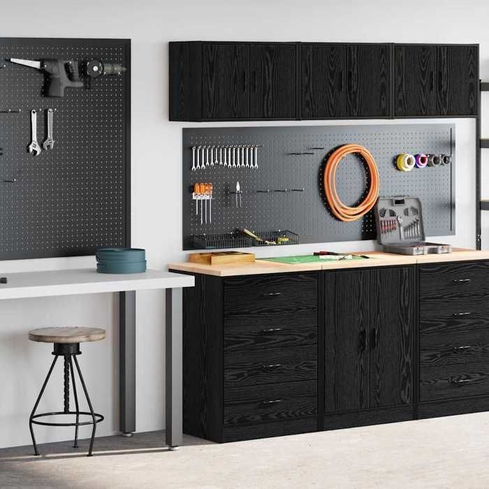 vidaXL Armoires de garage 2 pcs noir bois d'ingénierie 3328333