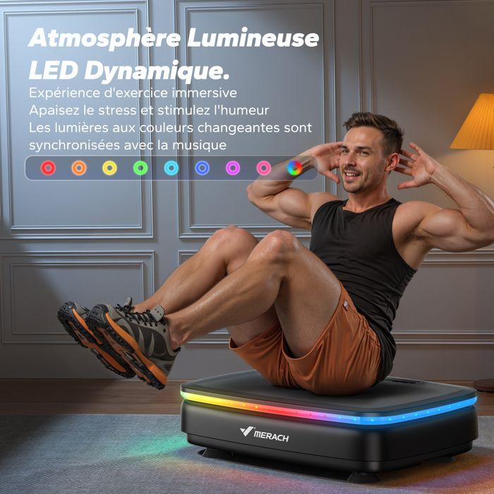 MERACH moottoroitu tärinälevy, 9 ohjelmaa, 99 nopeutta, kaukosäädin, Bluetooth, LED-näyttö, liukumaton, 150 kg max, musta