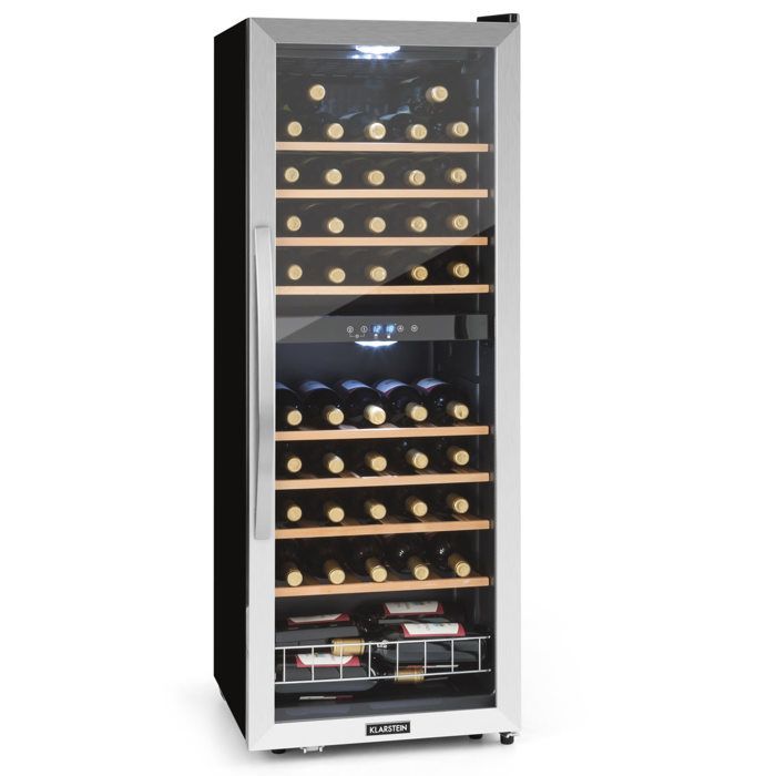 Klarstein Barossa Wine Cellar - Black - Wooden Shelves - Glass Door - LCD Display - Temperature 5 to 18°C
