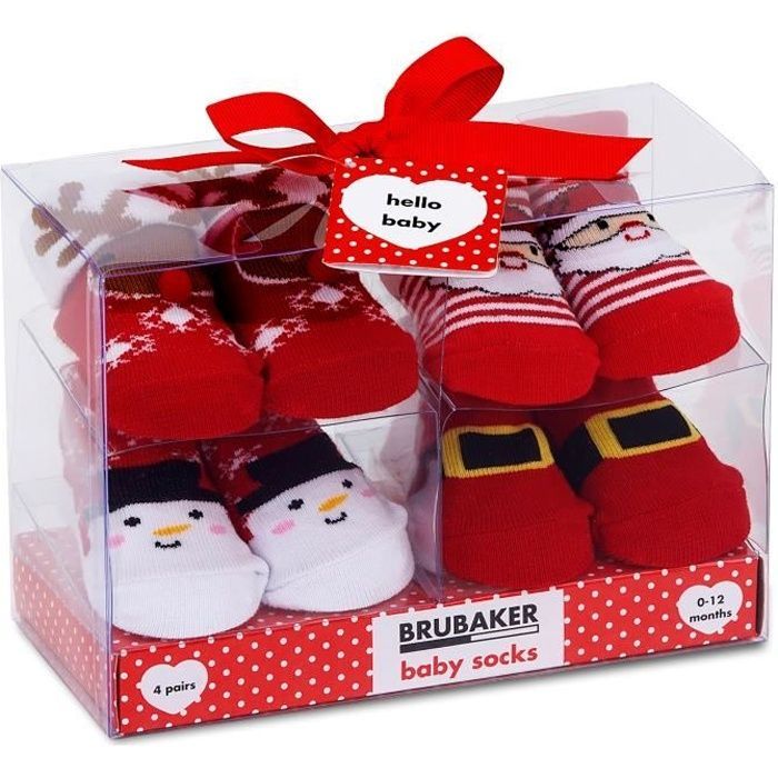 BRUBAKER - Calcetines para bebé - Pack de 4 pares - Niño/Niña de 0 a 12 meses - Set de regalo para recién nacidos/bautizos - Navidad