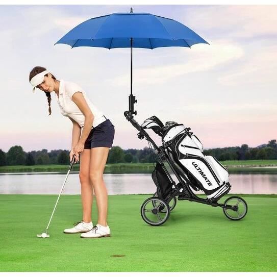 GYMAX Chariot de Golf Pliable à 3 Roues en Aluminium avec Poignée Réglable, Roue Arrière avec Frein et Porte-Parapluie, Gris