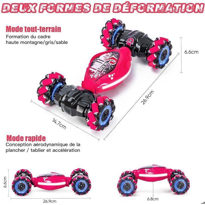 Off-Road Remote Control Car, 2.4GHz 360° Rotating RC Stunt Car, Toy for Boys Ages 6-12, Gesture Controlled Remote Control Car, Pink