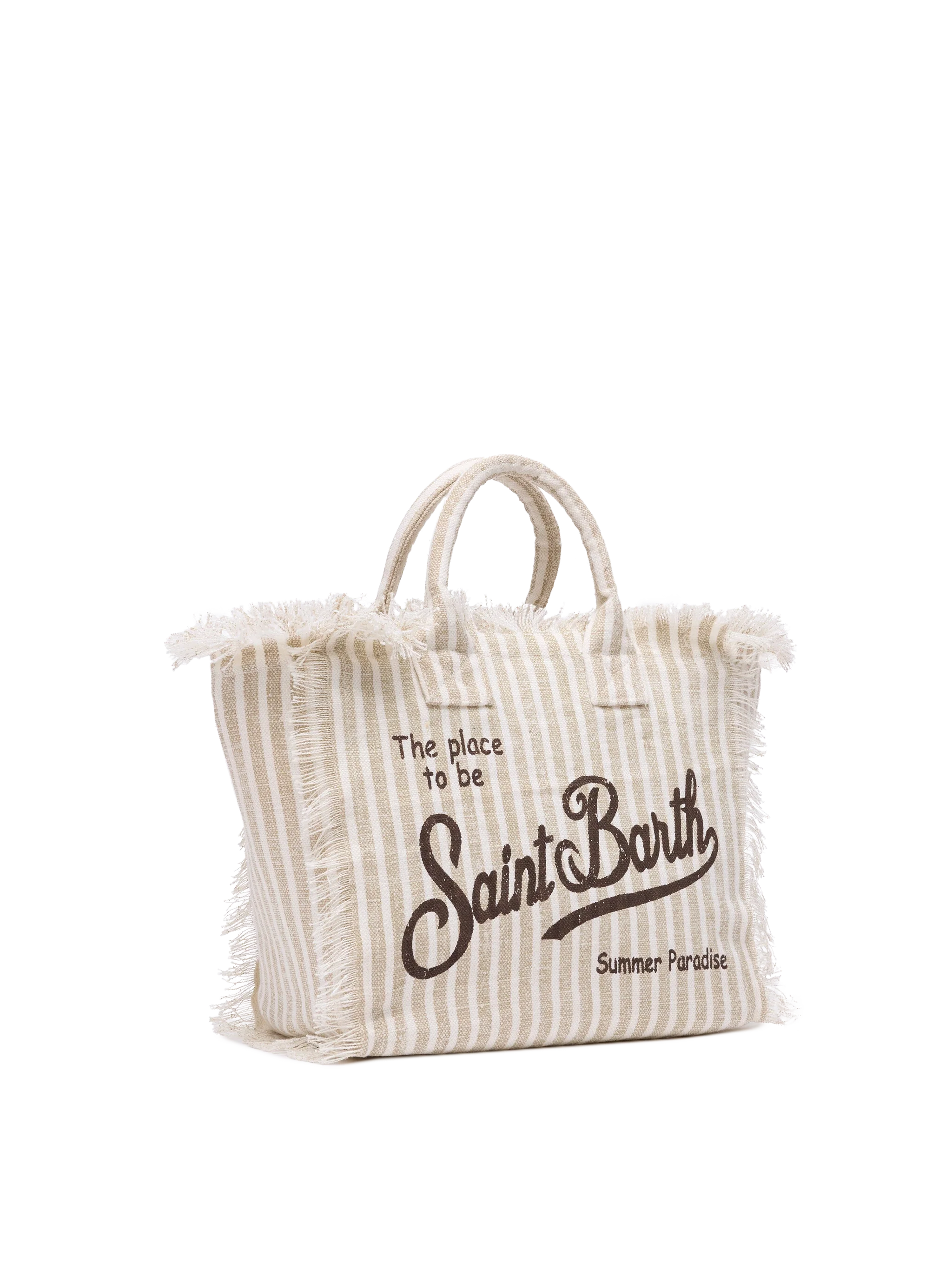 Colette tas van linnen canvas met gestreepte print.