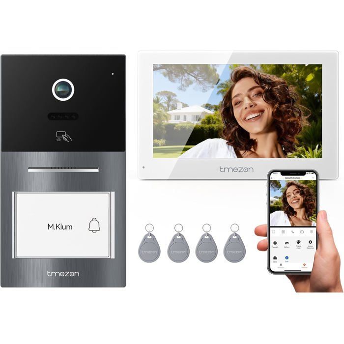 Videocitofono Wi-Fi a 2 fili con touchscreen, visione notturna, sblocco remoto, RFID e rilevamento di persone.