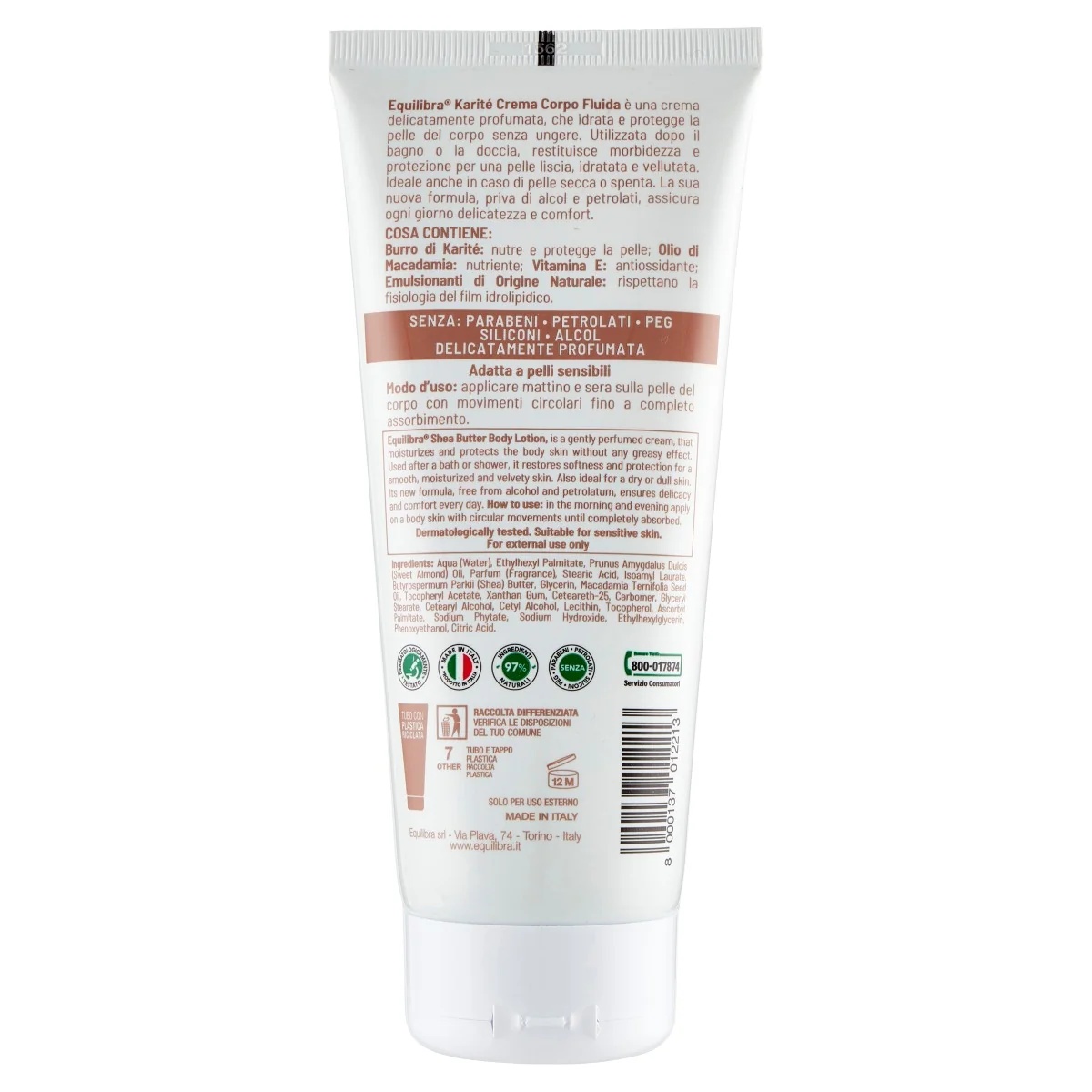 EQUILIBRA Creme corporal Equilibra com manteiga de karité 200ml efeito hidratante