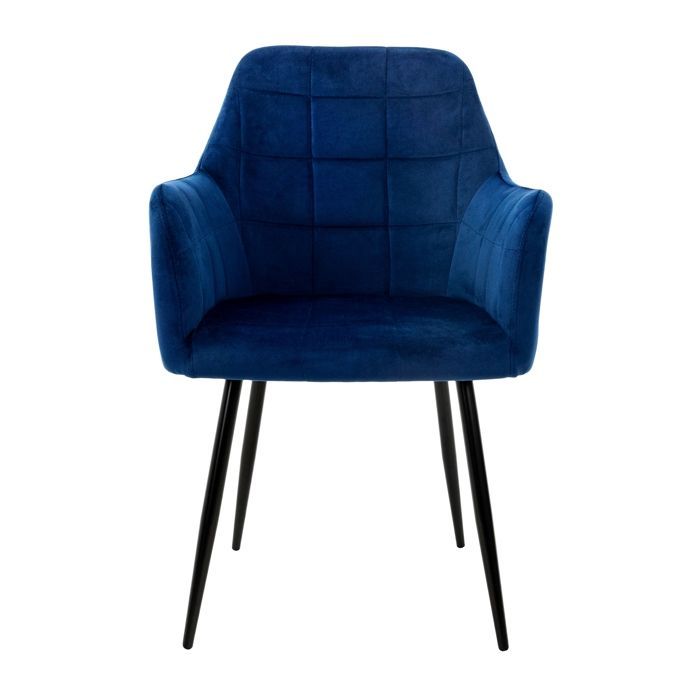 ML-Design set van 4 eetkamerstoelen - Donkerblauw - Retro stijl - Fluweelachtige bekleding - Zwarte metalen poten