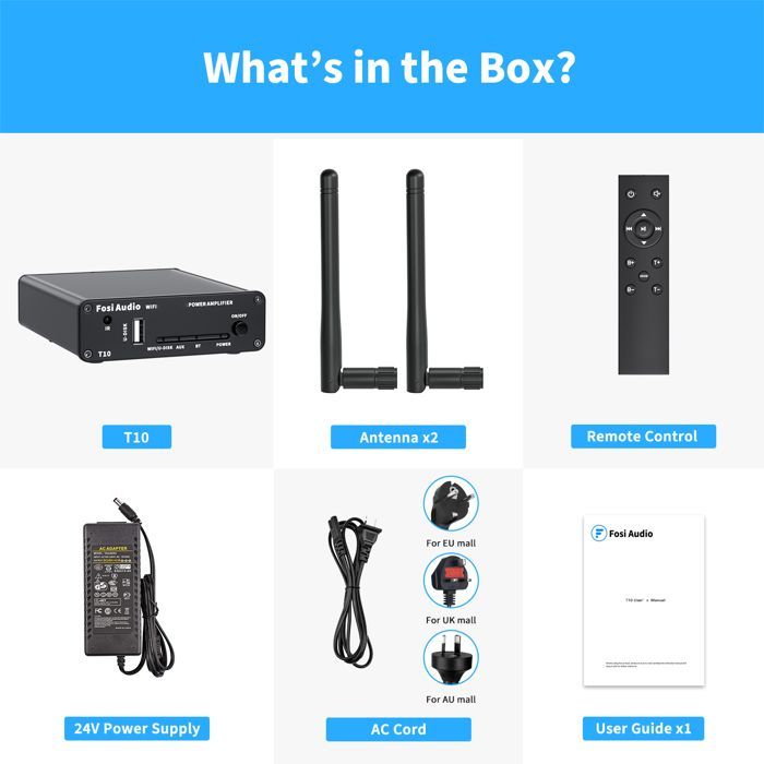 Amplificador estéreo inalámbrico - RNCYN - T10 - 100W - HiFi - Cine en casa - Control remoto - Unidad USB - Negro - Metal