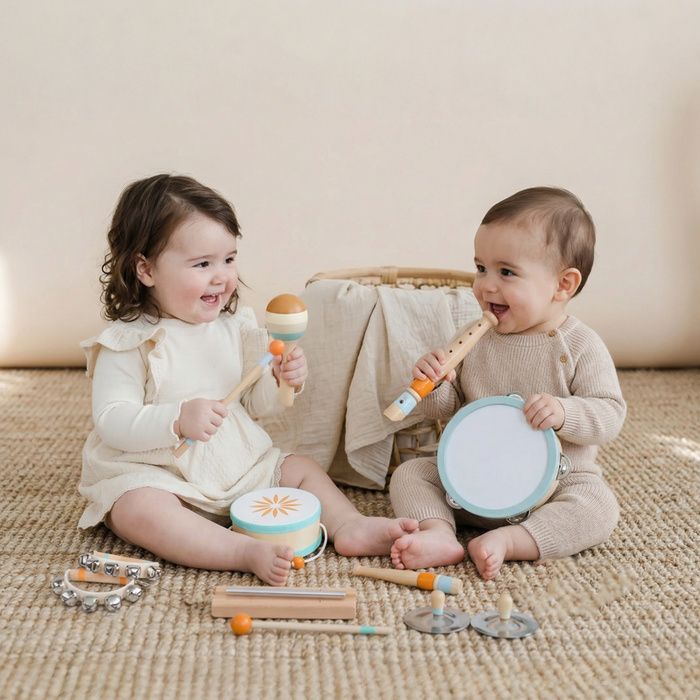 Instrumentos musicales infantiles - AIYAPLAY - Set de percusión educativo - Pandereta y maracas - Madera - A partir de 3 años