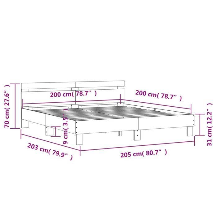 Marrón 200 x 200 cm - Cama de madera - Estable y duradera - Estructura de cama - Colchón no incluido - Roble Sonoma 200x200 cm 001_186734