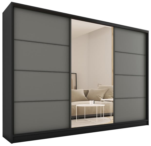 Szafa przesuwna z lustrem 250 cm LOFT z półkami