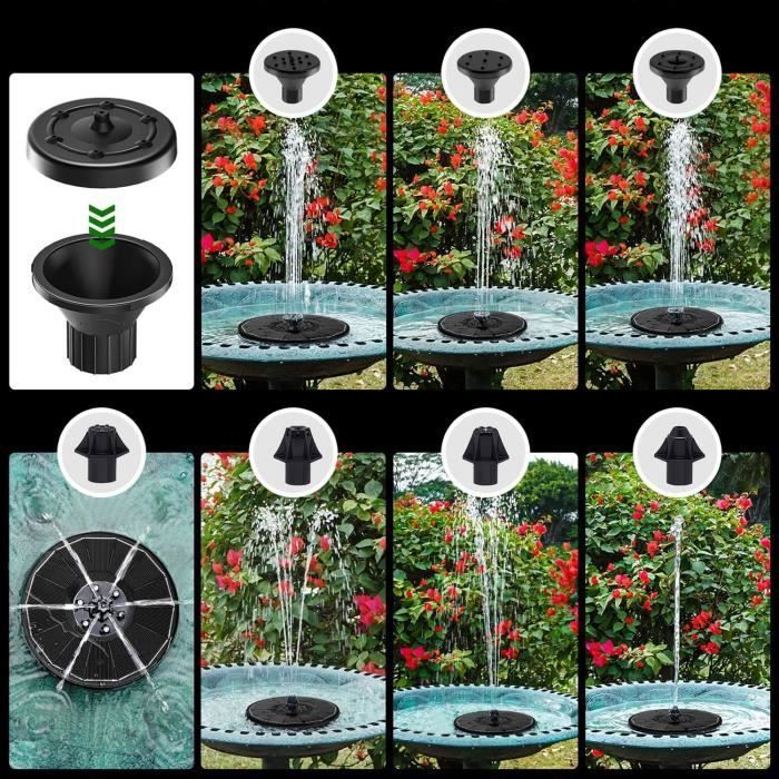 Fuente solar de jardín para exteriores de 3 W con bomba para estanque, luces LED de colores y 7 boquillas - Aburnudrey