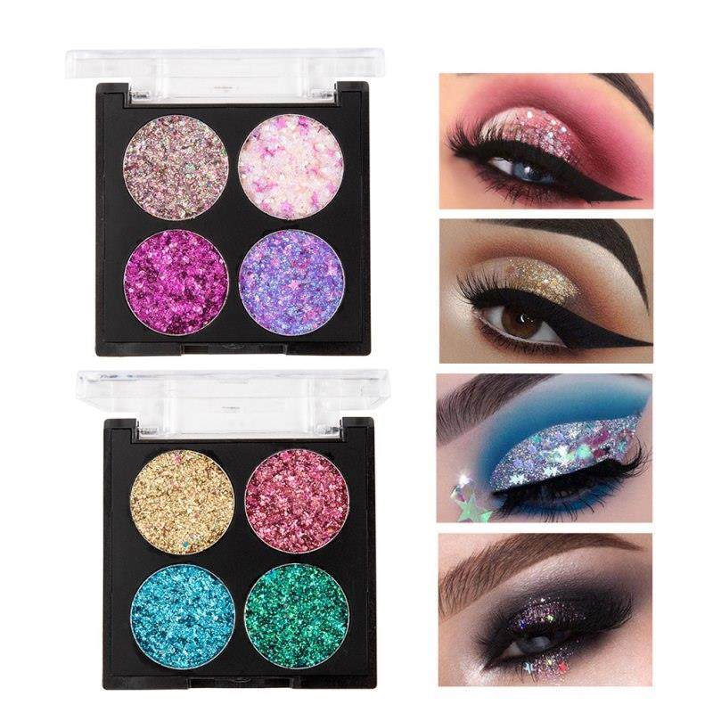 Palette de fards à paupières pailletés brillants 4 couleurs professionnelles, résistante à l'eau, effet scintillant, cosmétique TSLM2