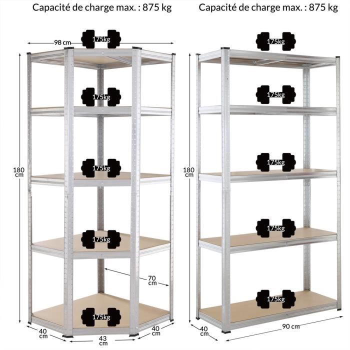 Juego de 3 estanterías de acero y MDF de alta resistencia con 15 estantes modulares, capacidad máxima de 875 kg por estante, para garaje, taller o almacenamiento de herramientas.
