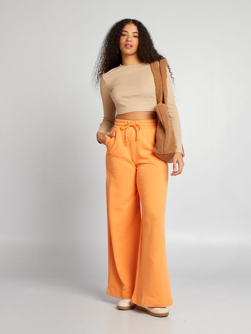 Geribbeld cropped T-shirt - BEIGE
