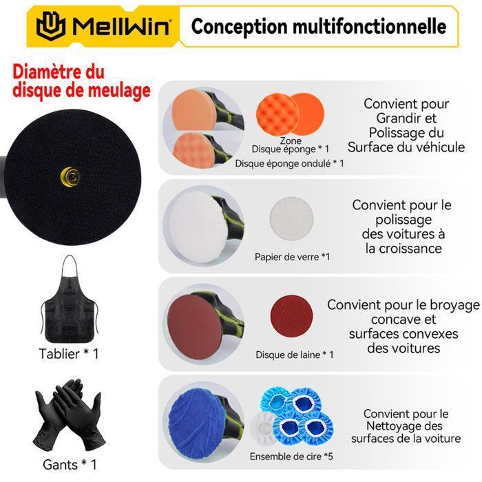 Polisseuse - MELLWIN - MellWin - Sans fil 12V - Disque 125 mm - 8 vitesses