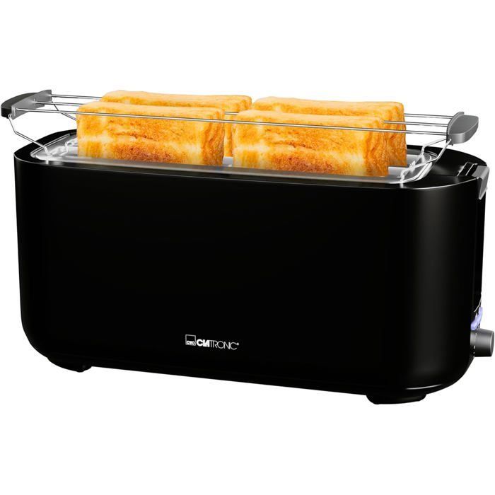 Tostadora de 4 rebanadas - TRAHOO - 1400W - Negra - 38x15,5x17,5 cm - Descongelación - Recalentamiento - Apagado automático