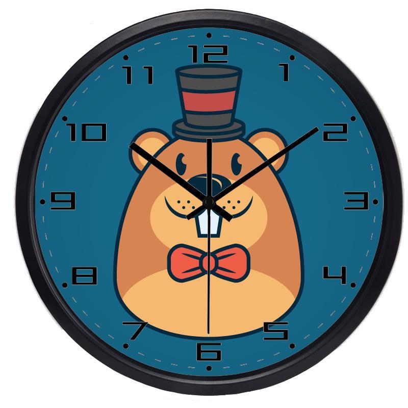 Cartoon Marmot Schattige Kinderkamer Wandklok, Geen Tikgeluid Glazen Afdekking Veilige Klok