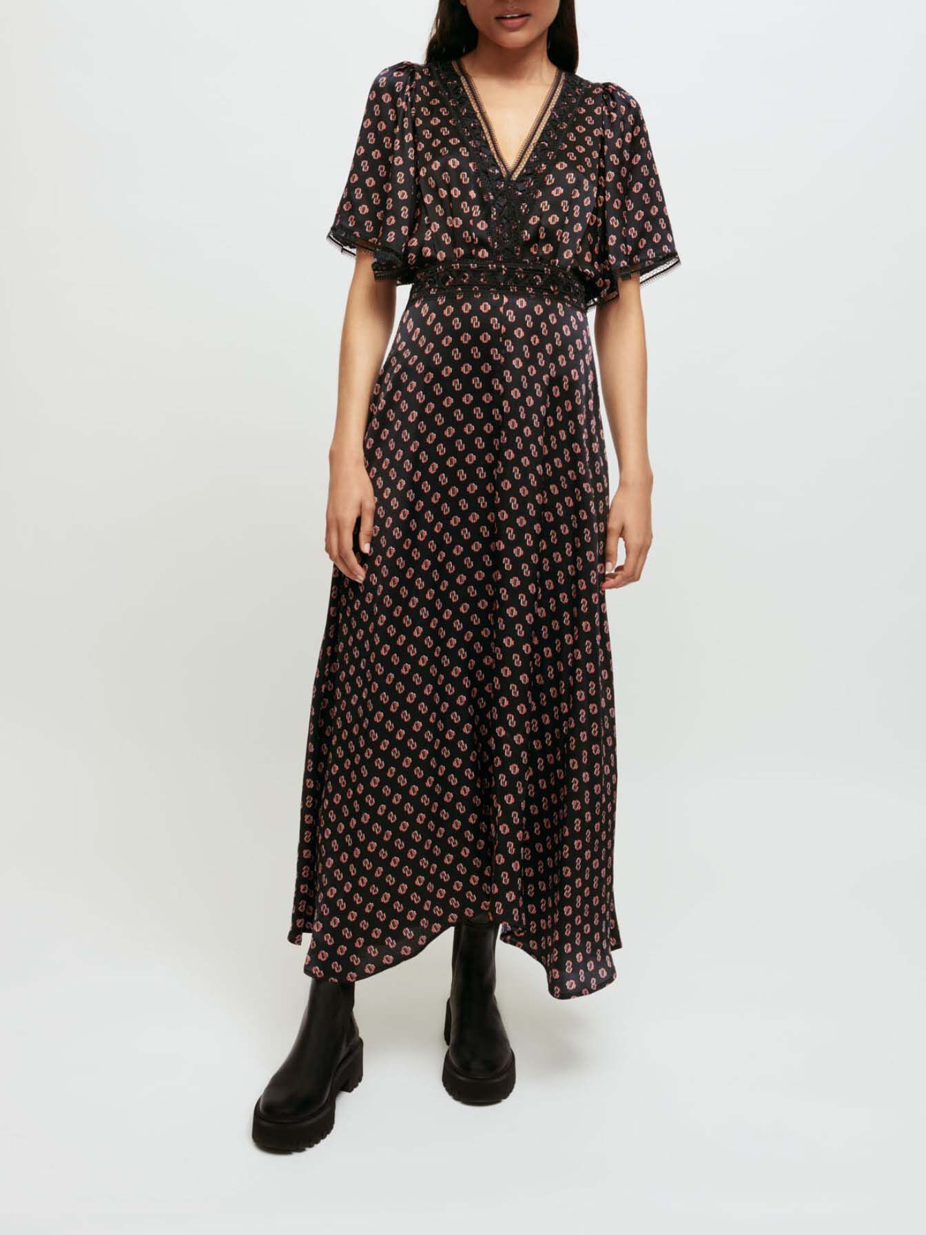Zijden sjaaljurk met M-monogramprint M Noir petit