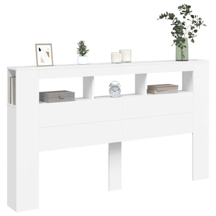 vidaXL Tête de Lit à LED, Panneau avec Rangement, Accessoire de Lit, Tête de Cadre de Lit Chambre, Blanc 180x18,5x103,5 cm 837358
