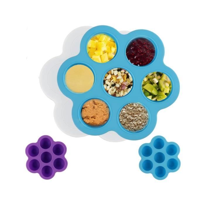 Bandeja para cubitos de hielo con tapa, recipiente para almacenar comida de bebé, 2 piezas, sin BPA, para congelar purés de bebé (azul-morado)
