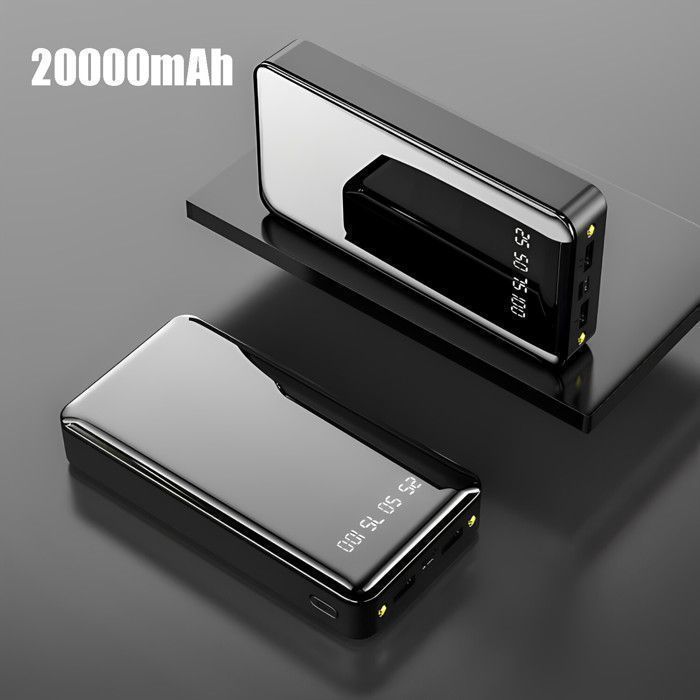 BYONDSELF® External Battery, 20000 mAh, with LED light, Battery Level Display, 14x6.9x2.7cm, Black