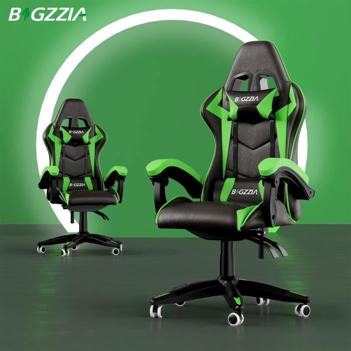Silla de oficina BIGZZIA - Silla gaming - Silla de oficina gaming de carreras ajustable - con cojín y respaldo reclinable verde