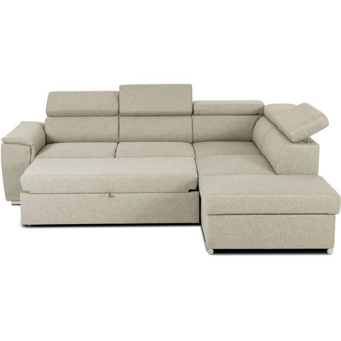 Sofá cama esquinero reversible con almacenamiento - 5 plazas - DAYTONA - Tela beige - 260 x 77 / 94 x 216 cm