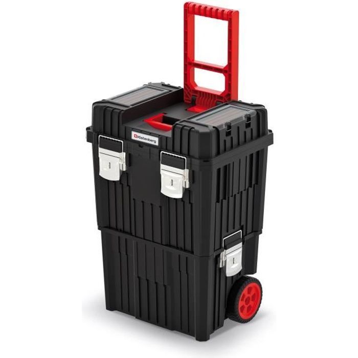 Boîte à outils sur roues - Kistenberg - Plastique renforcé - 45 x 36 x 64 cm - Noir/Rouge