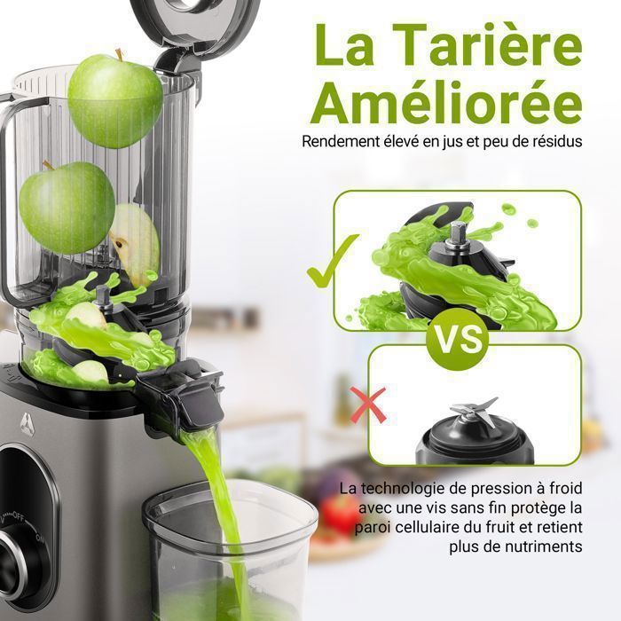 AOBOSI Slow Juicer Extractor, 110mm vulopening, gemakkelijk schoon te maken, BPA-vrij, sapcentrifuge voor fruit en groenten