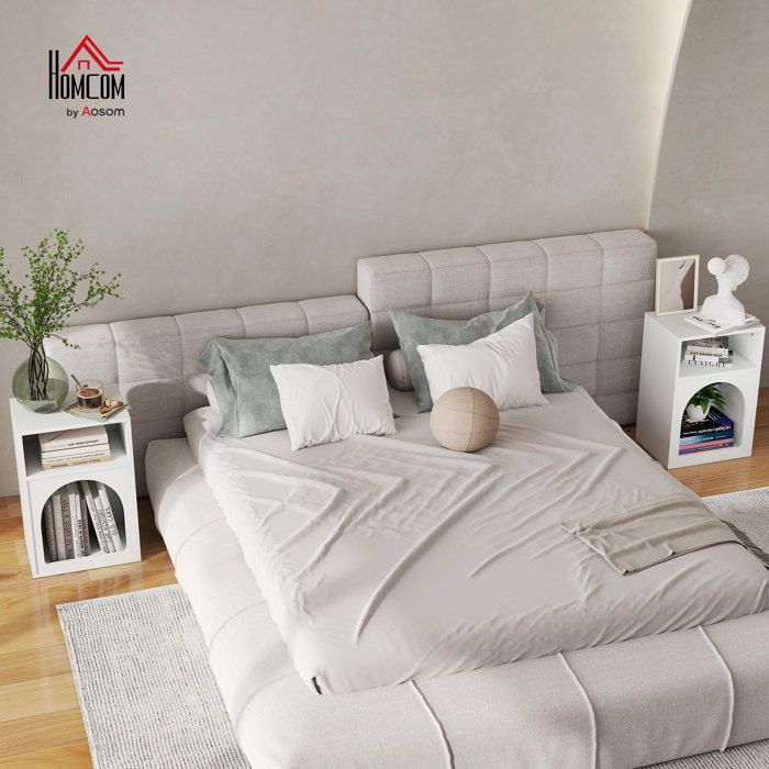Lot de 2 tables de chevet - HOMCOM - compartiments ouverts - design arqué - MDF - 40 x 30 x 60 cm - blanc
