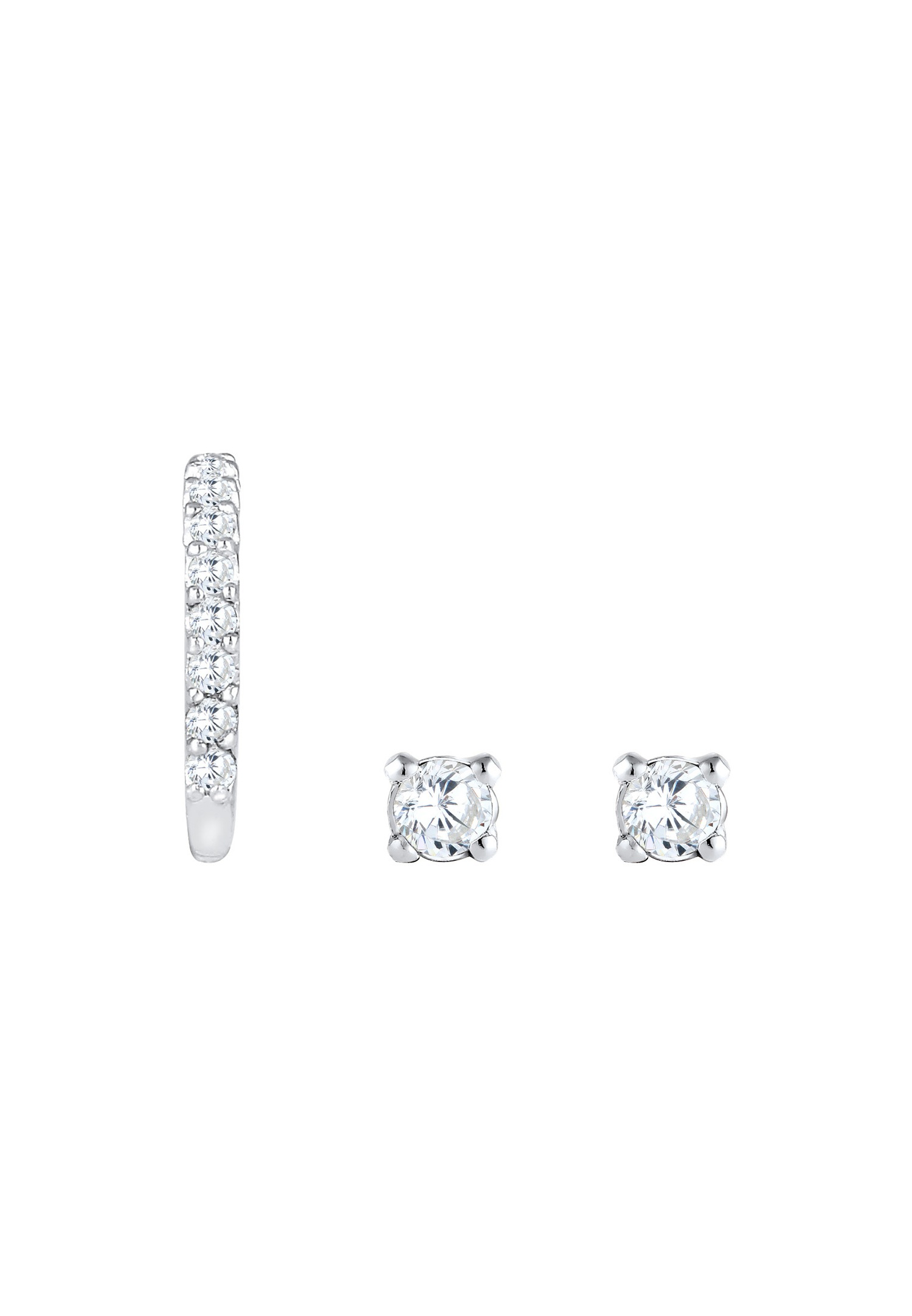 Elli Set Earcuff Classique avec des Cristaux de Zircone Clous d'Oreille Femme - (925/1000) Argent