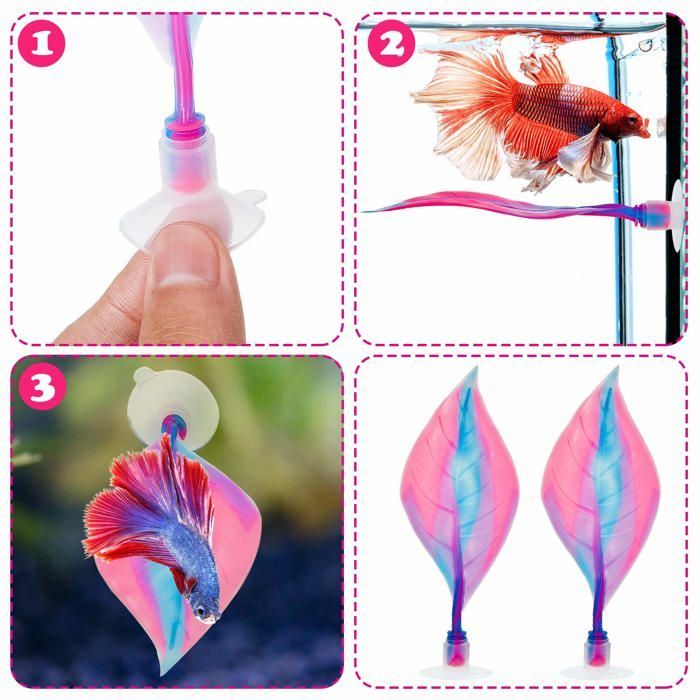 Hamac à feuilles pour lit Betta, 2 pièces, pour un repos pratique, poisson Betta, rose