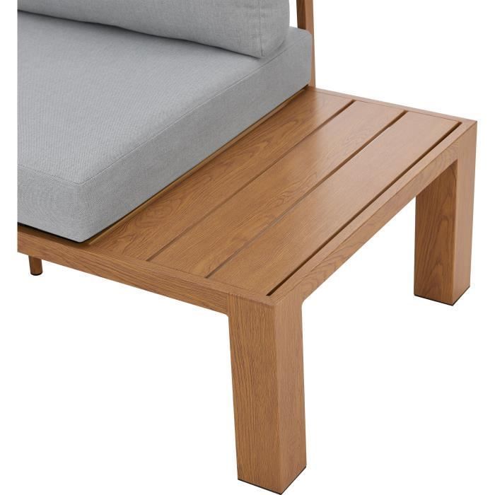 Conjunto de muebles de jardín SANA con sofá esquinero - Aluminio efecto madera - 4 personas - Gris perla