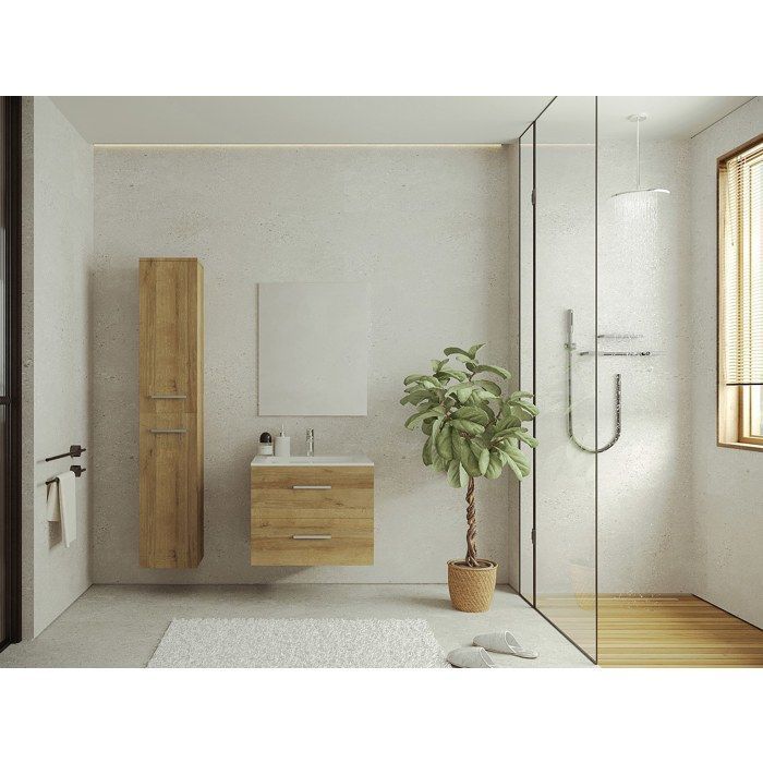 Wandhängender Waschtisch mit einem Waschbecken und Ablagefach – Helle Naturfarbe – 60 cm – KAYLA