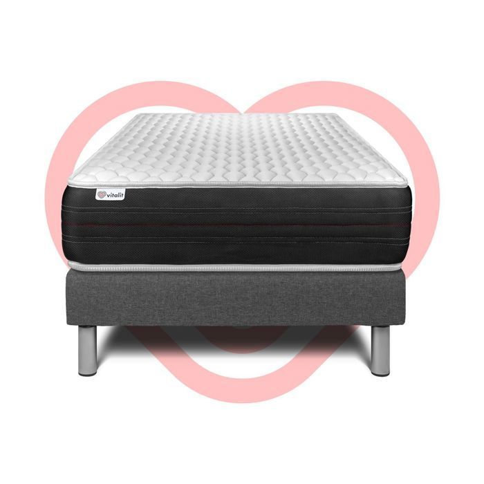Base de cama y colchón VITALSPRING de 90x200cm con muelles ensacados - 24cm - Firme - Gris