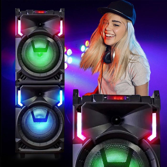 Altoparlante DJ portatile MEGA XXL da 800 W con USB, Bluetooth, effetti LED, microfono, karaoke e accessori per DJ, include trolley e 2 sfere luminose da discoteca.