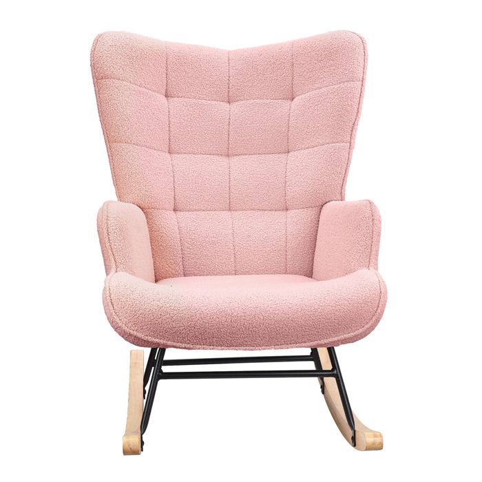Fauteuil à Bascule - SOMUBI - Teddy Plush - Rose - Rembourré - Design Scandinave Moderne