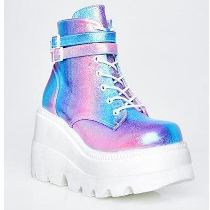 Luksusowe damskie buty na platformie, markowe, jesienne buty, nowe, wielokolorowe, damskie botki