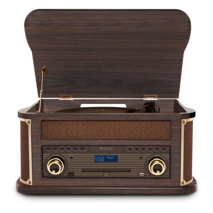 Toca-discos - FENTON - Memphis - Bluetooth - DAB/FM - Leitor de CD e cassete - Madeira escura