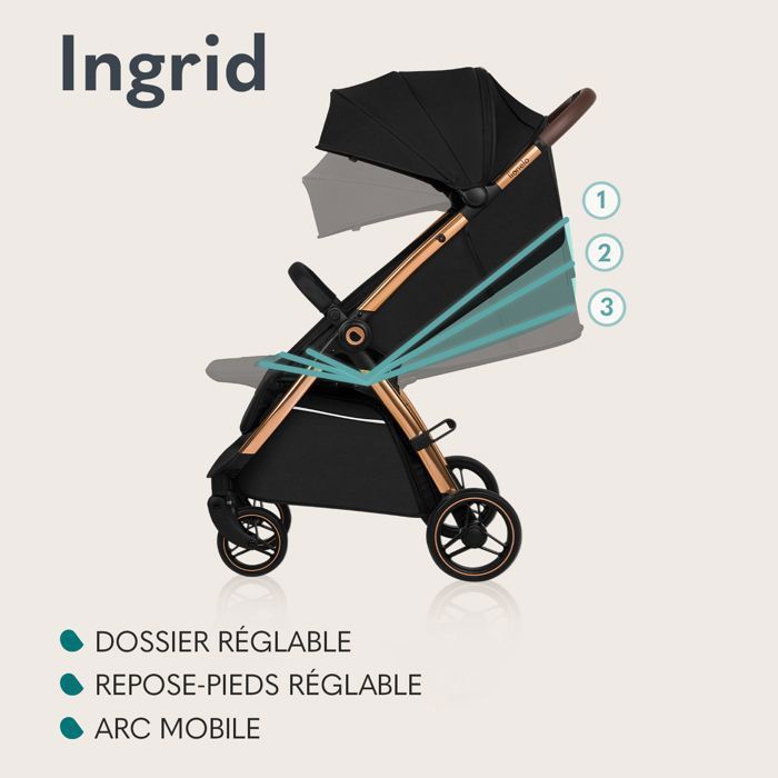 Poussette compacte LIONELO Ingrid - Amortissements - Jusqu'à 22 kg - Légère & pliable - Rose