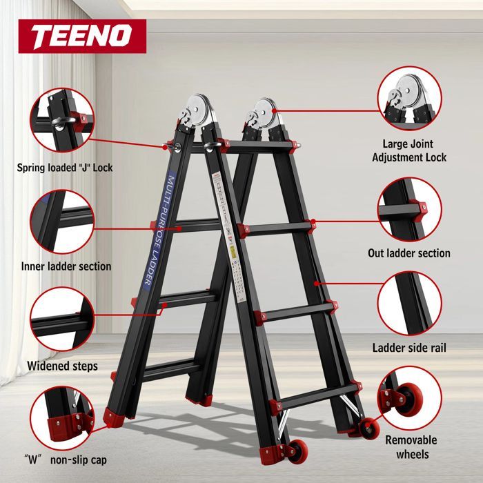 Scala telescopica - TEENO - 4x4 gradini - Alluminio - 4 m - Portata massima 150 kg