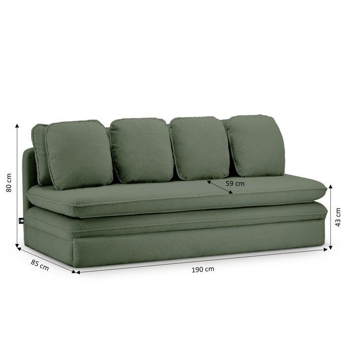 Sofá convertible de 3 plazas NOMA en tejido rizado de color verde caqui.