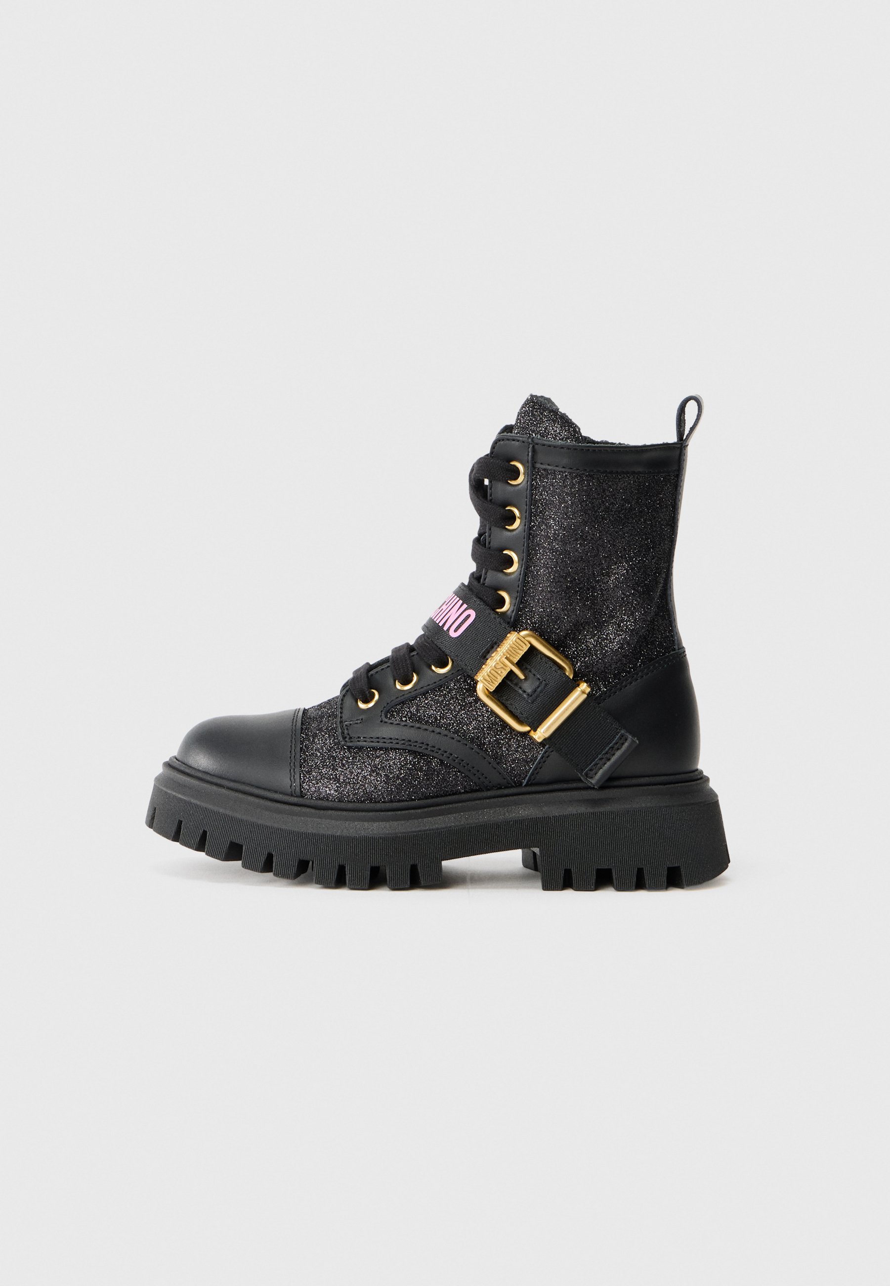MOSCHINO UNISEX - Enkellaarsjes met vetersluiting - zwart/roze/goudkleurig